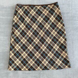 Academia Y2K Mixit Plaid Knee Length Skirt‎ Sz 10 Brown